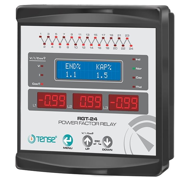 配電盤中使用的功率因數控制器與電容補償應用示意