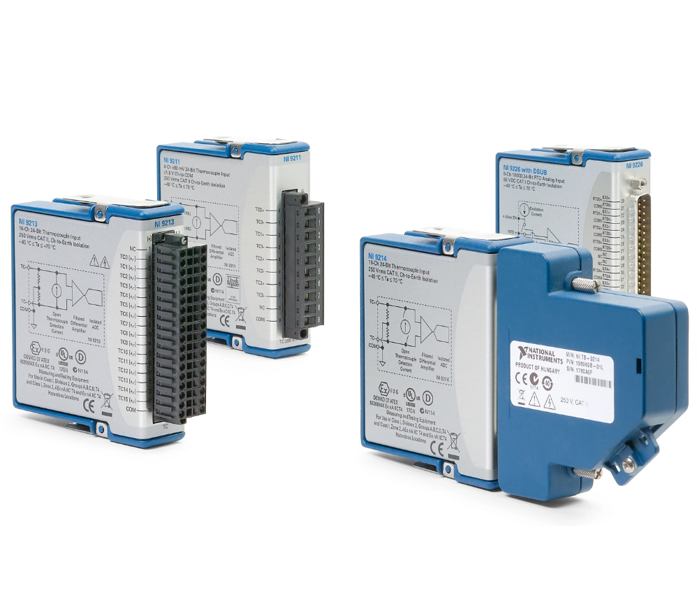 온도 입력 모듈과 데이터 수집 장비 예시